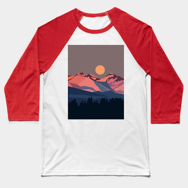 Sunset in snowy mountains Baseball T-Shirt by BumbleBambooPrints